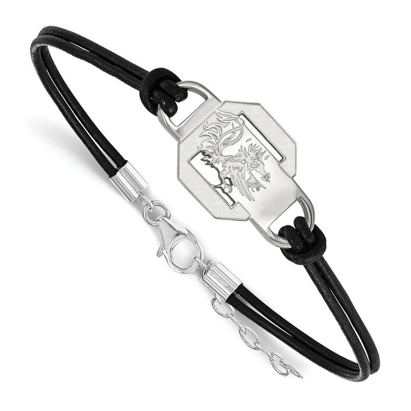 Sterling Silver U Of South Carolina Sm Leather Bracelet, 7 Inch